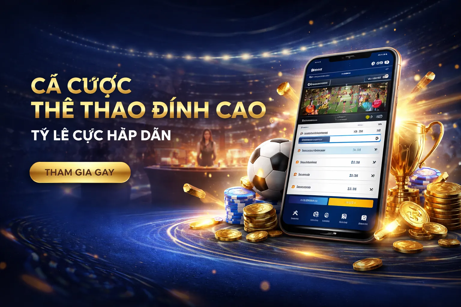 Giao diện sảnh cá cược thể thao VB777 với đồ họa sân vận động hiện đại